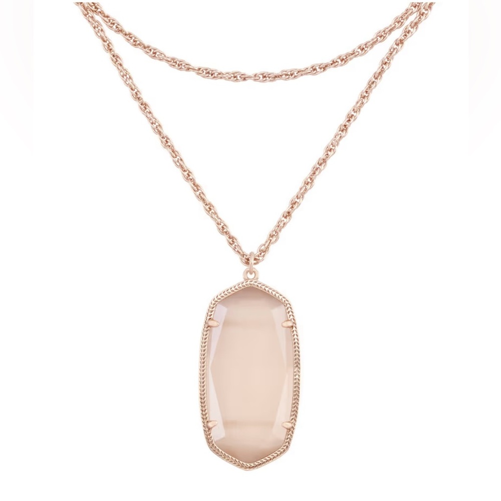 Kendra Scott Necklace Rae Peach Cat Eye Selenite set in Rose Goldtone 32”